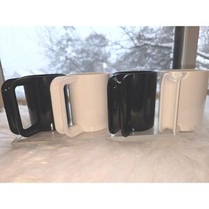 VTG Mid-Century Kasen Newark NJ Stackable Plastic Mugs - Set of 4 Black/White